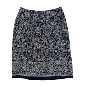 100% Silk Charter Club Vintage Navy Floral Wrap Skirt 4 Cottagecore Spring